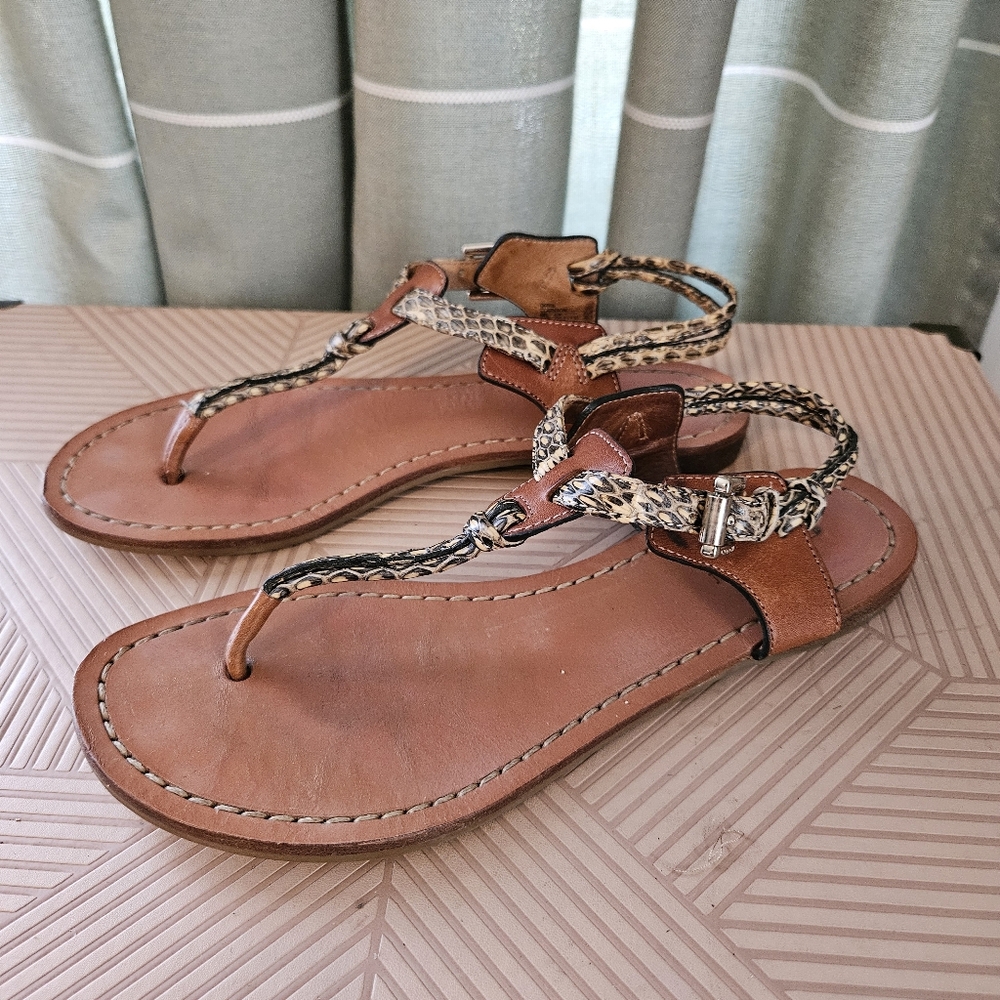 Coach Sandals Clarkson Women's Brown Tan Leather Thong Summer Travel Vacation